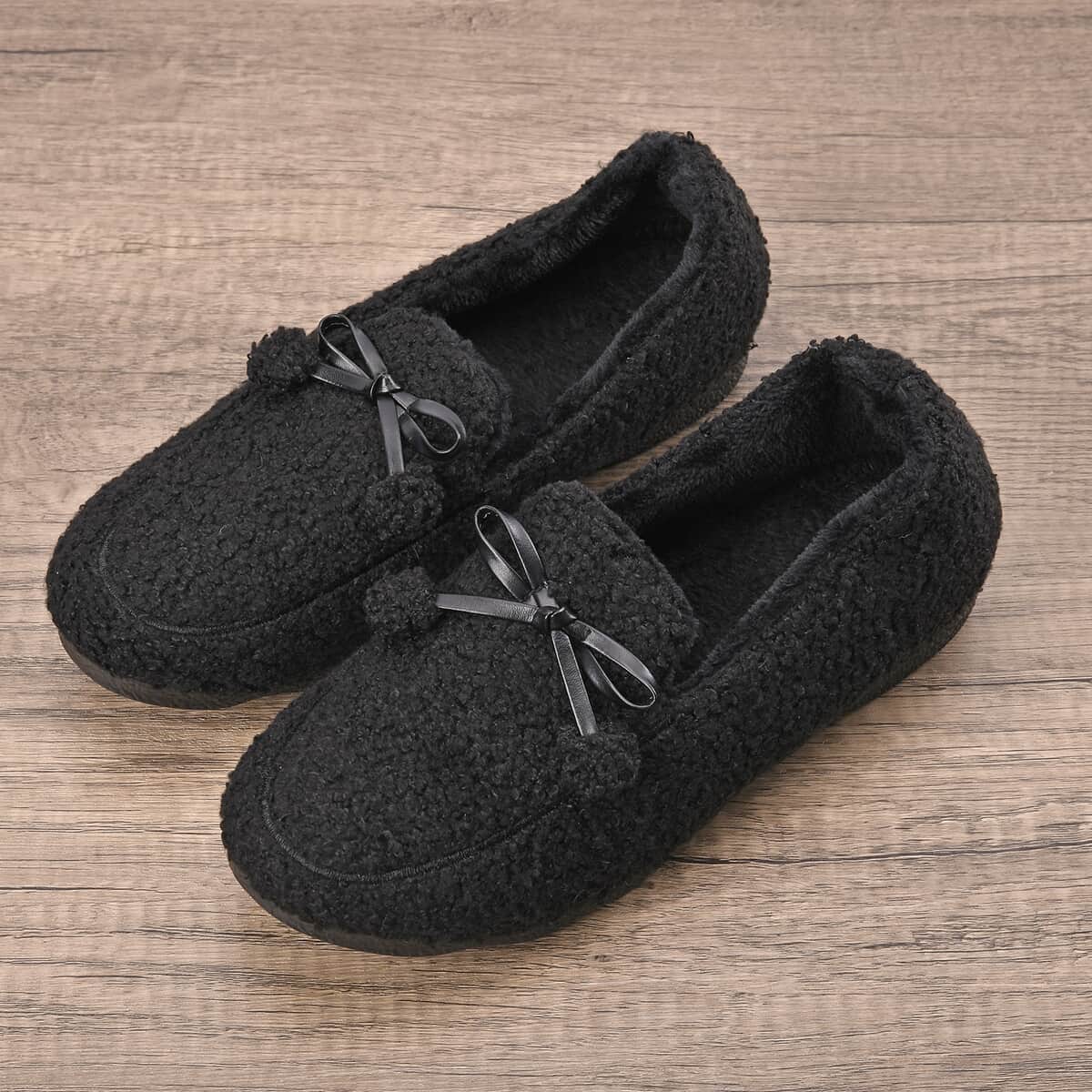 Black Teddy Fleece Shoes with Pompons (Size 9-9.50) image number 1