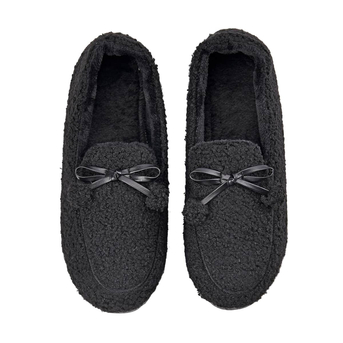 Black Teddy Fleece Shoes with Pompons (Size 9-9.50) image number 2