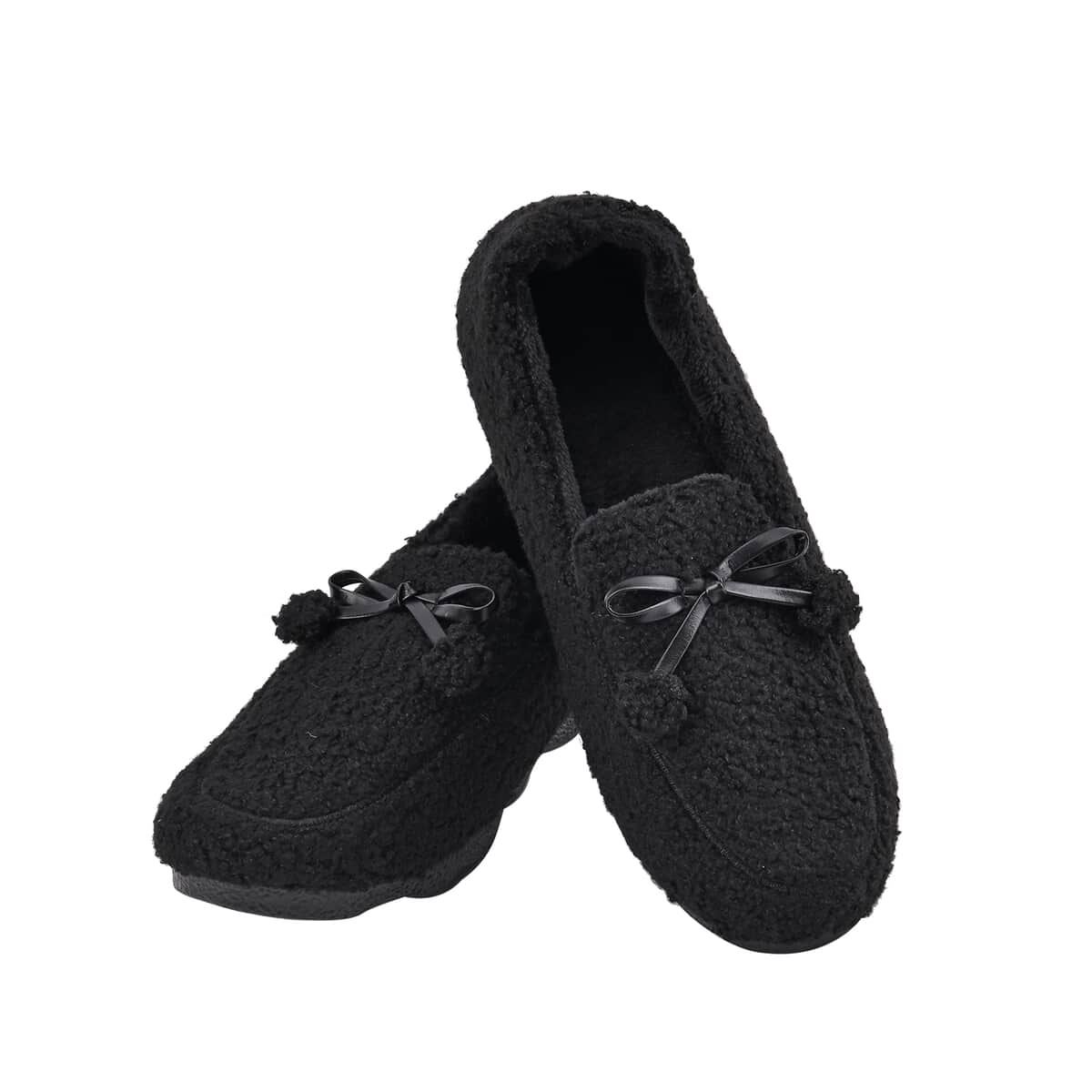 Black Teddy Fleece Shoes with Pompons (Size 9-9.50) image number 3