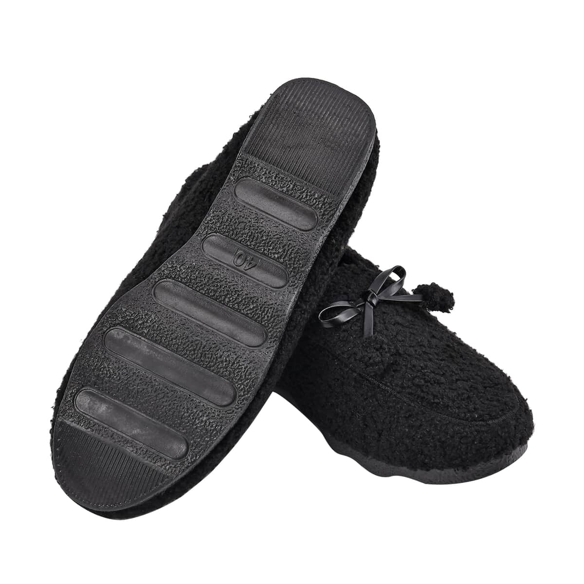 Black Teddy Fleece Shoes with Pompons (Size 9-9.50) image number 4
