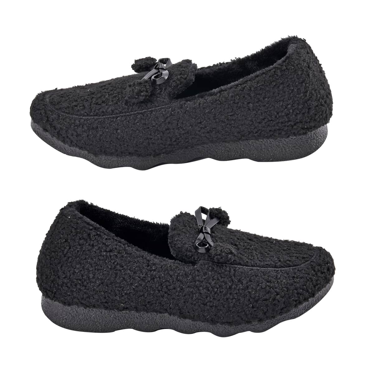Black Teddy Fleece Shoes with Pompons (Size 9-9.50) image number 5