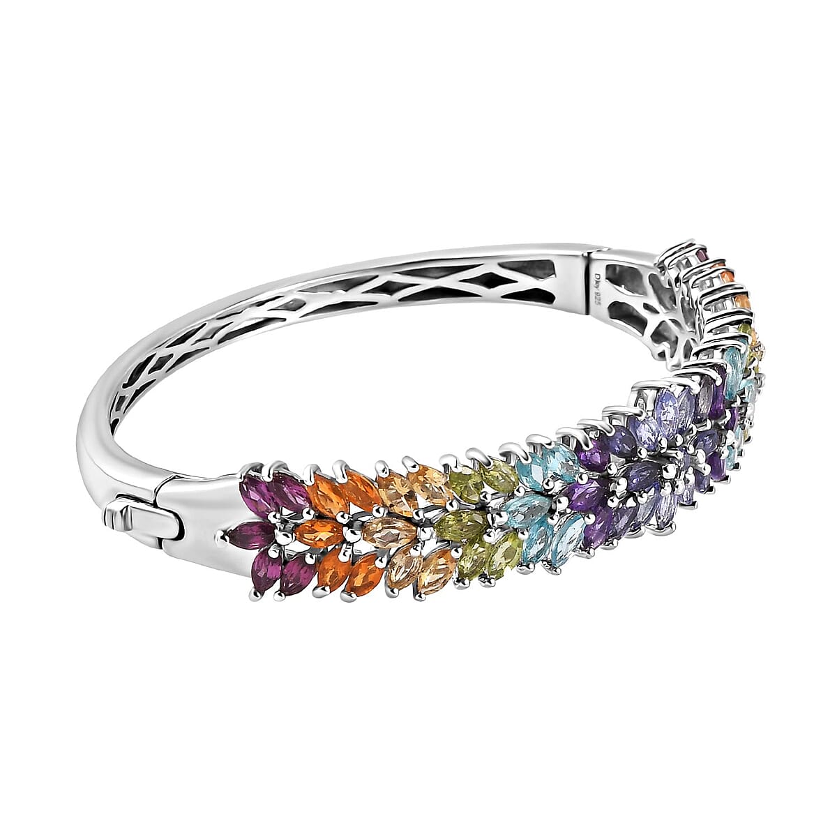 Multi Gemstone Bangle Bracelet in Platinum Over Sterling Silver (6.75 In) 9.20 ctw image number 3