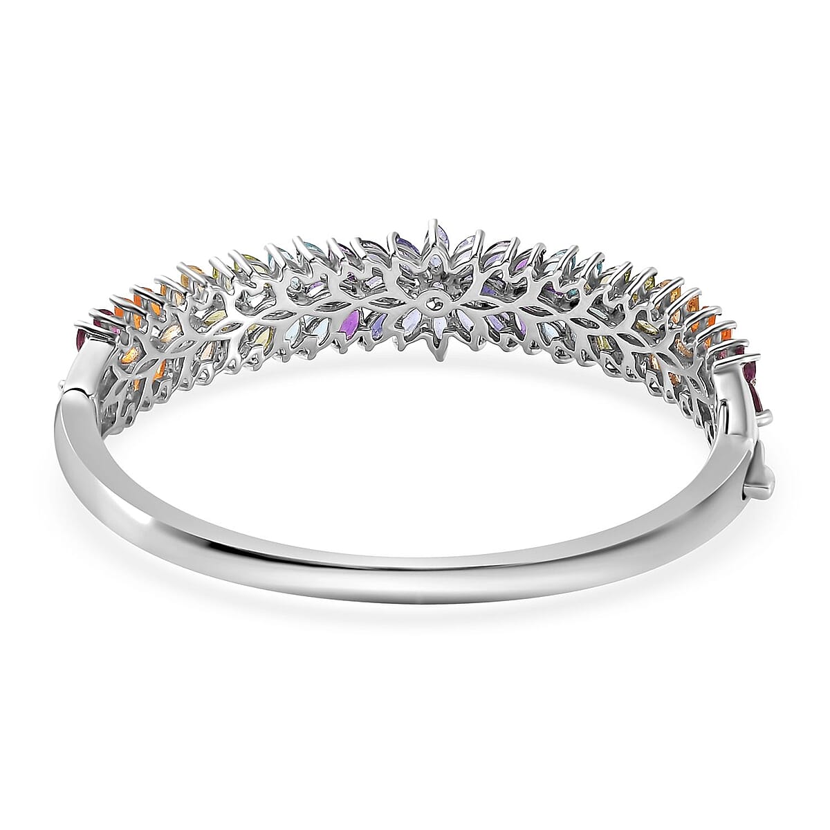 Multi Gemstone Bangle Bracelet in Platinum Over Sterling Silver (6.75 In) 9.20 ctw image number 4