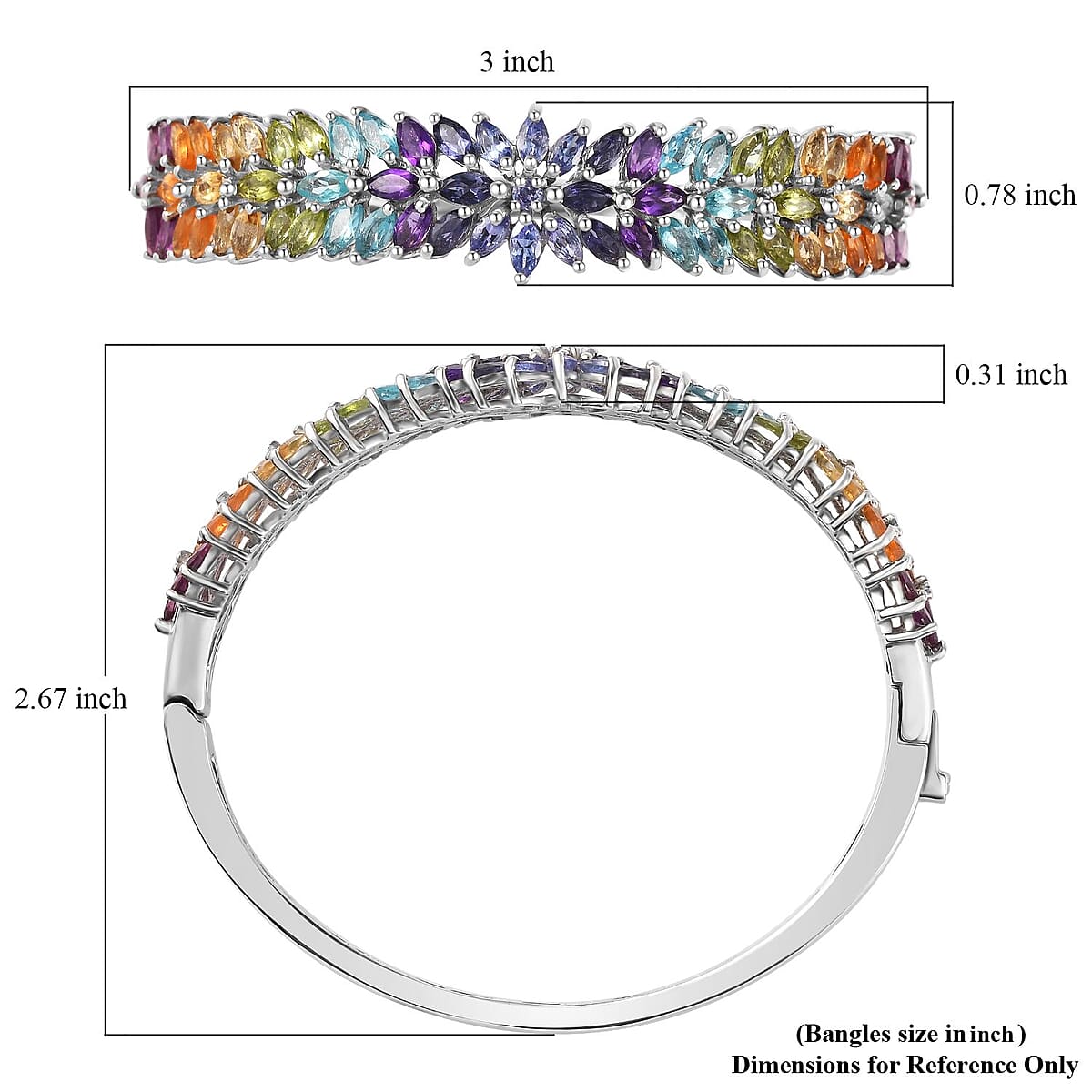 Multi Gemstone Bangle Bracelet in Platinum Over Sterling Silver (6.75 In) 9.20 ctw image number 5