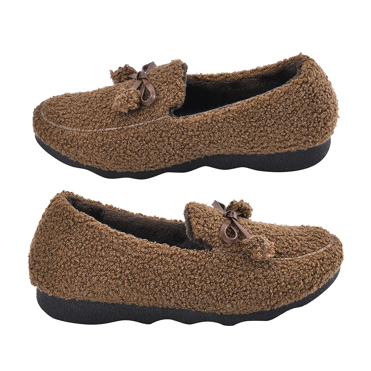 Brown Teddy Fleece Shoes with Pompom (Size 9-9.50) image number 5