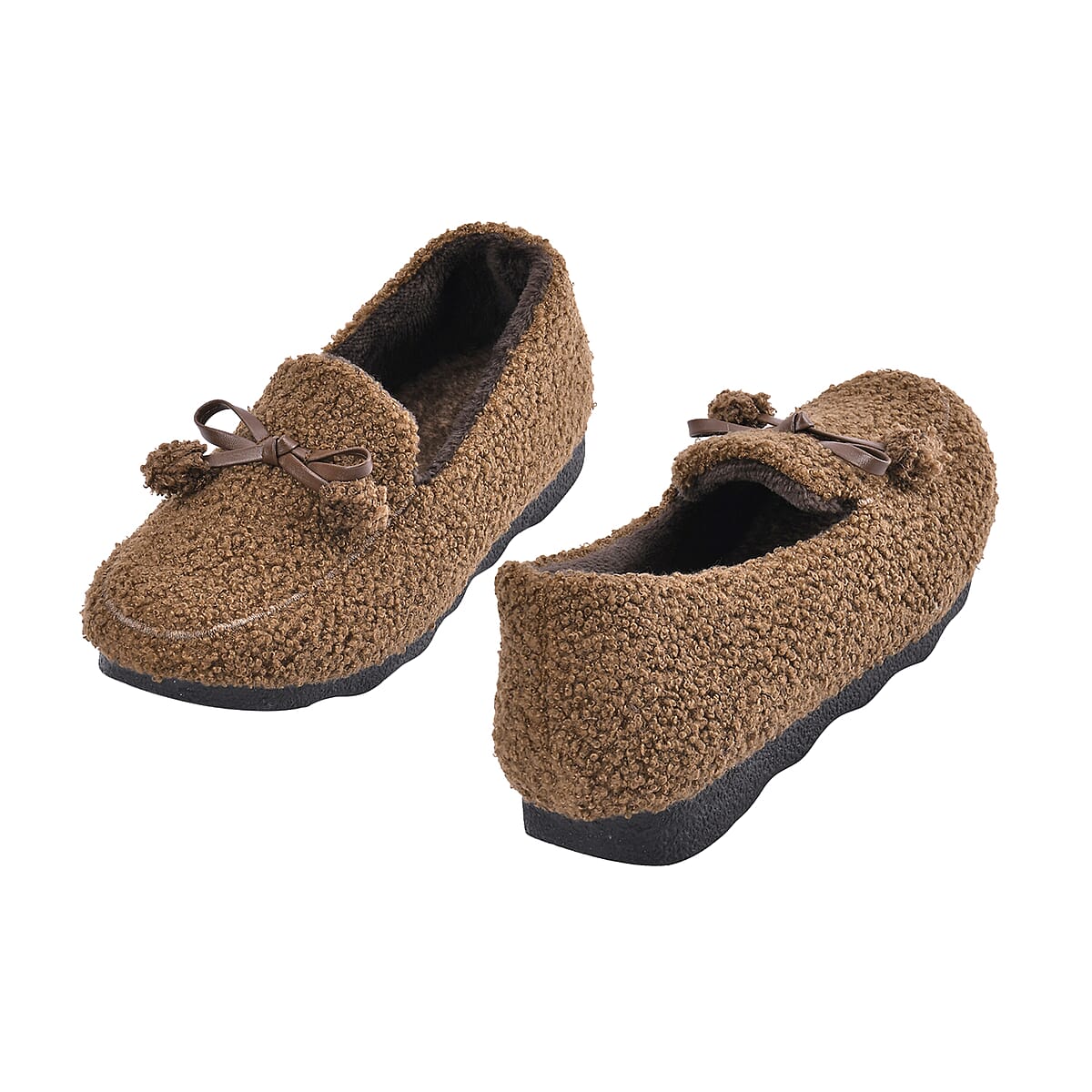 Brown Teddy Fleece Shoes with Pompom (Size 9-9.50) image number 6