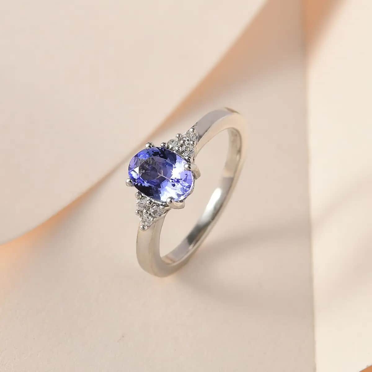 Tanzanite and White Zircon Ring in Platinum Over Sterling Silver (Size 10.0) 1.00 ctw image number 1