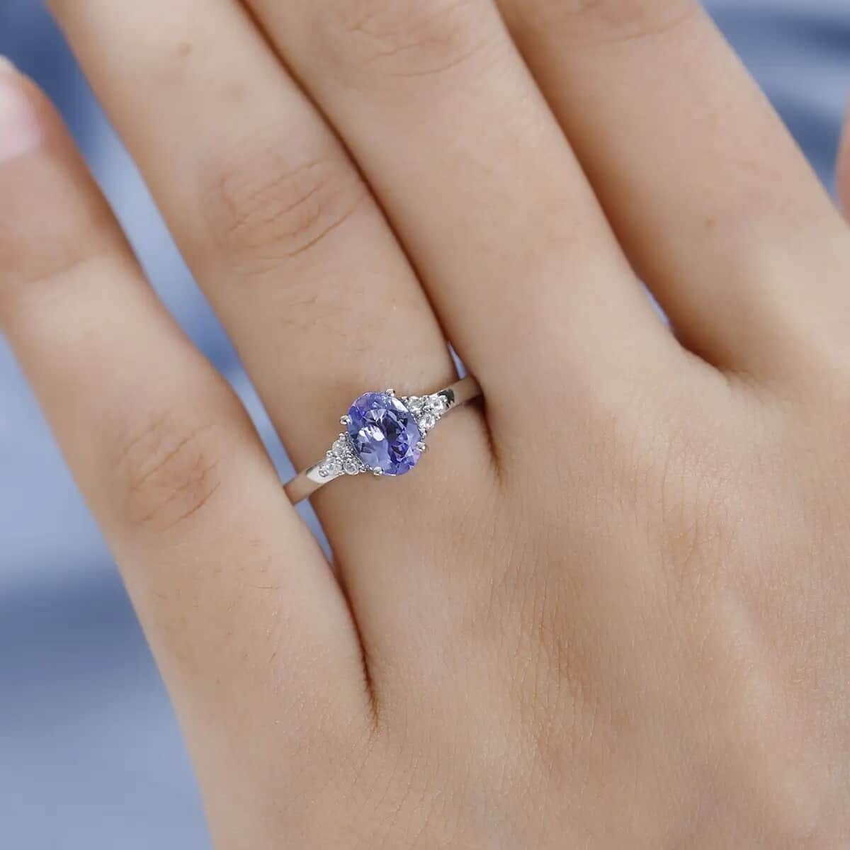 Tanzanite and White Zircon Ring in Platinum Over Sterling Silver 1.00 ctw image number 2