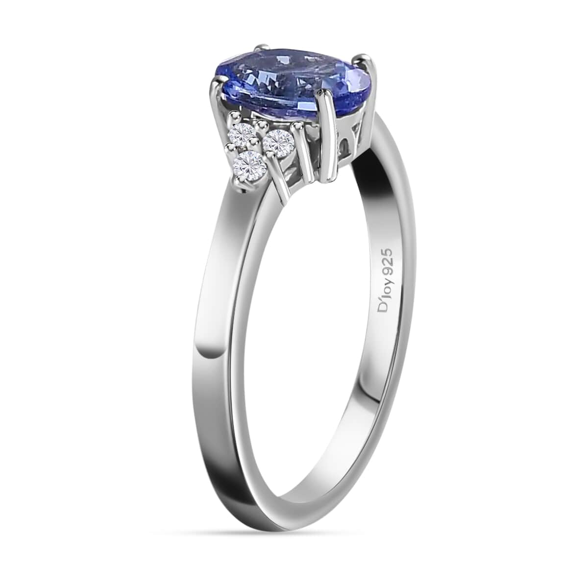 Tanzanite and White Zircon Ring in Platinum Over Sterling Silver (Size 10.0) 1.00 ctw image number 3