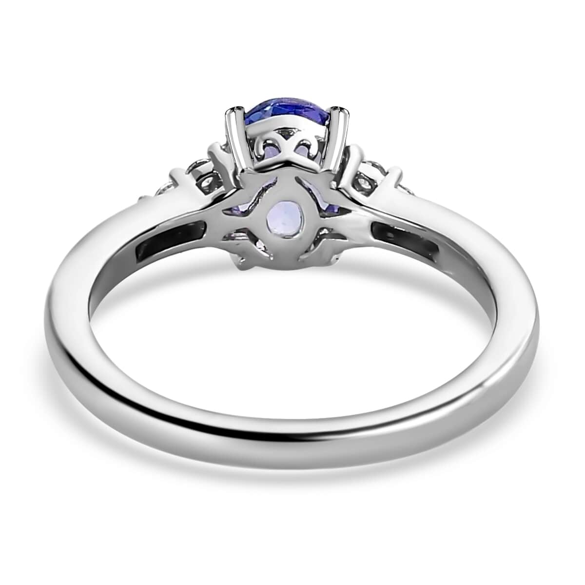 Tanzanite and White Zircon Ring in Platinum Over Sterling Silver 1.00 ctw image number 4