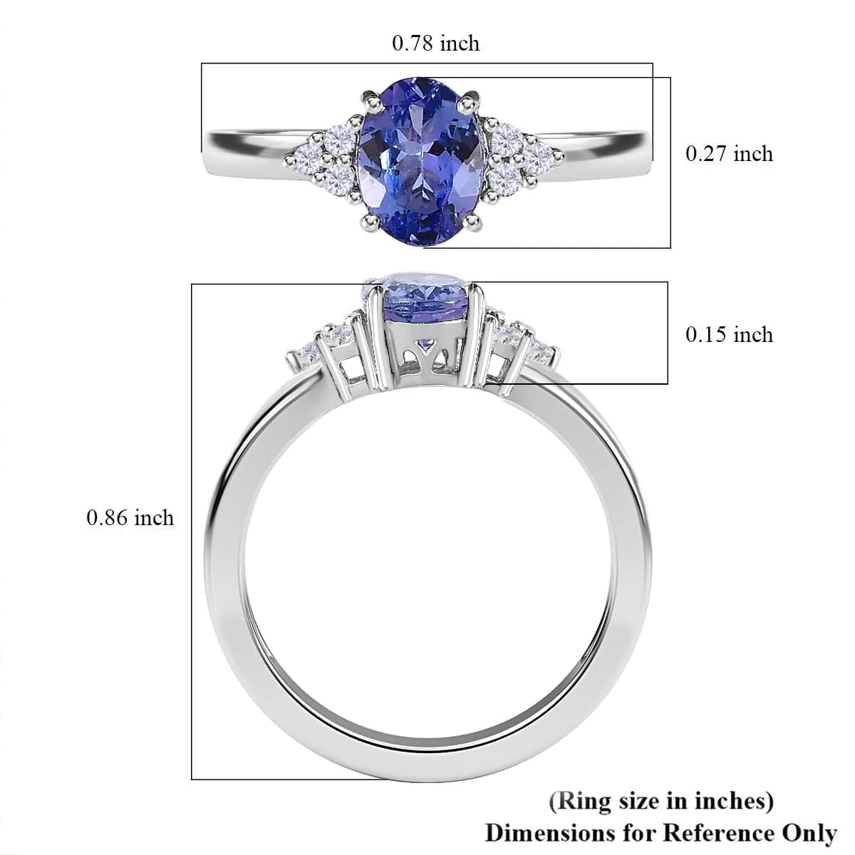 Tanzanite and White Zircon Ring in Platinum Over Sterling Silver 1.00 ctw image number 5