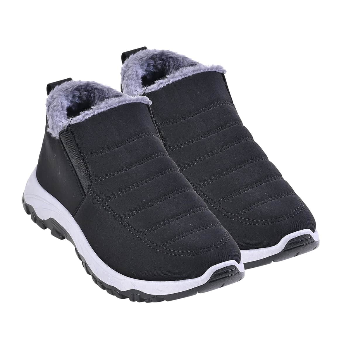 Black Nylon Sport Shoes with White Fur Lining – Size 7-7.5 image number 0