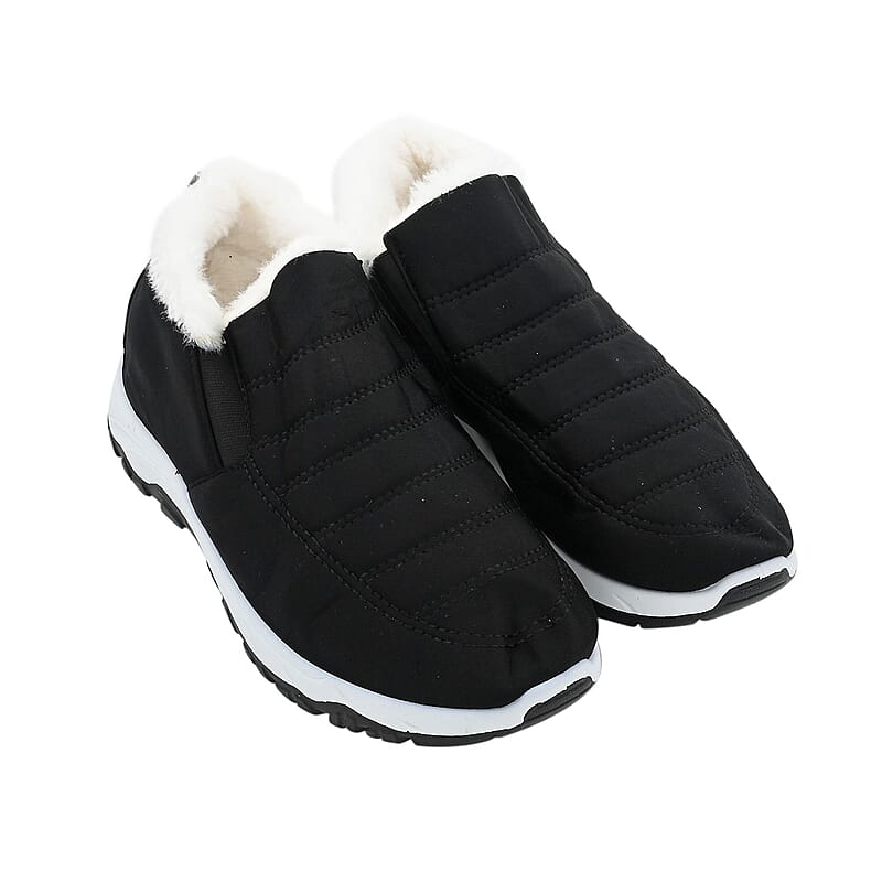 Black Nylon Sport Shoes with White Fur Lining – Size 7-7.5