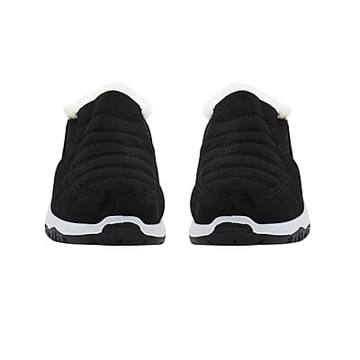 Black Nylon Sport Shoes with White Fur Lining – Size 7-7.5
