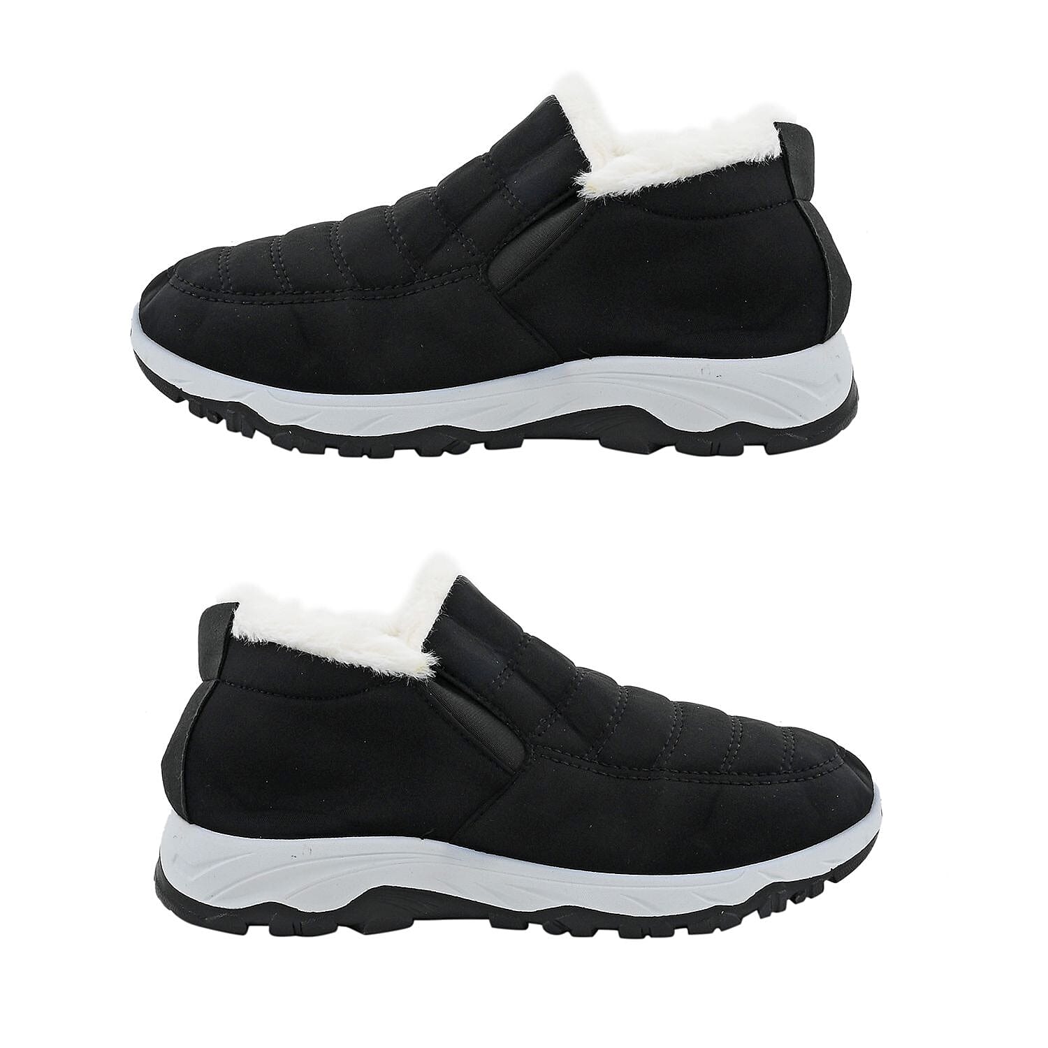 Black Nylon Sport Shoes with White Fur Lining – Size 7-7.5