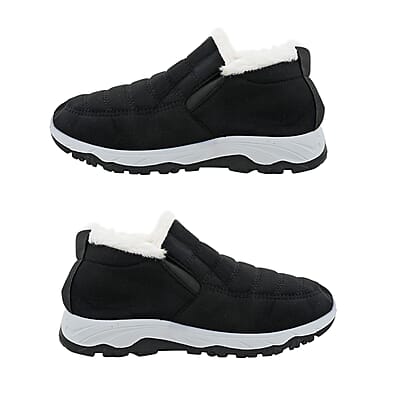 Black Nylon Sport Shoes with White Fur Lining – Size 7-7.5