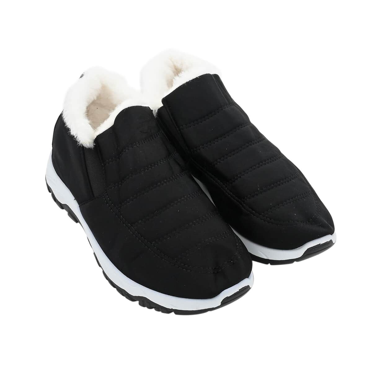 Black Nylon Sport Shoes with White Fur Lining – Size 8-8.5 image number 0