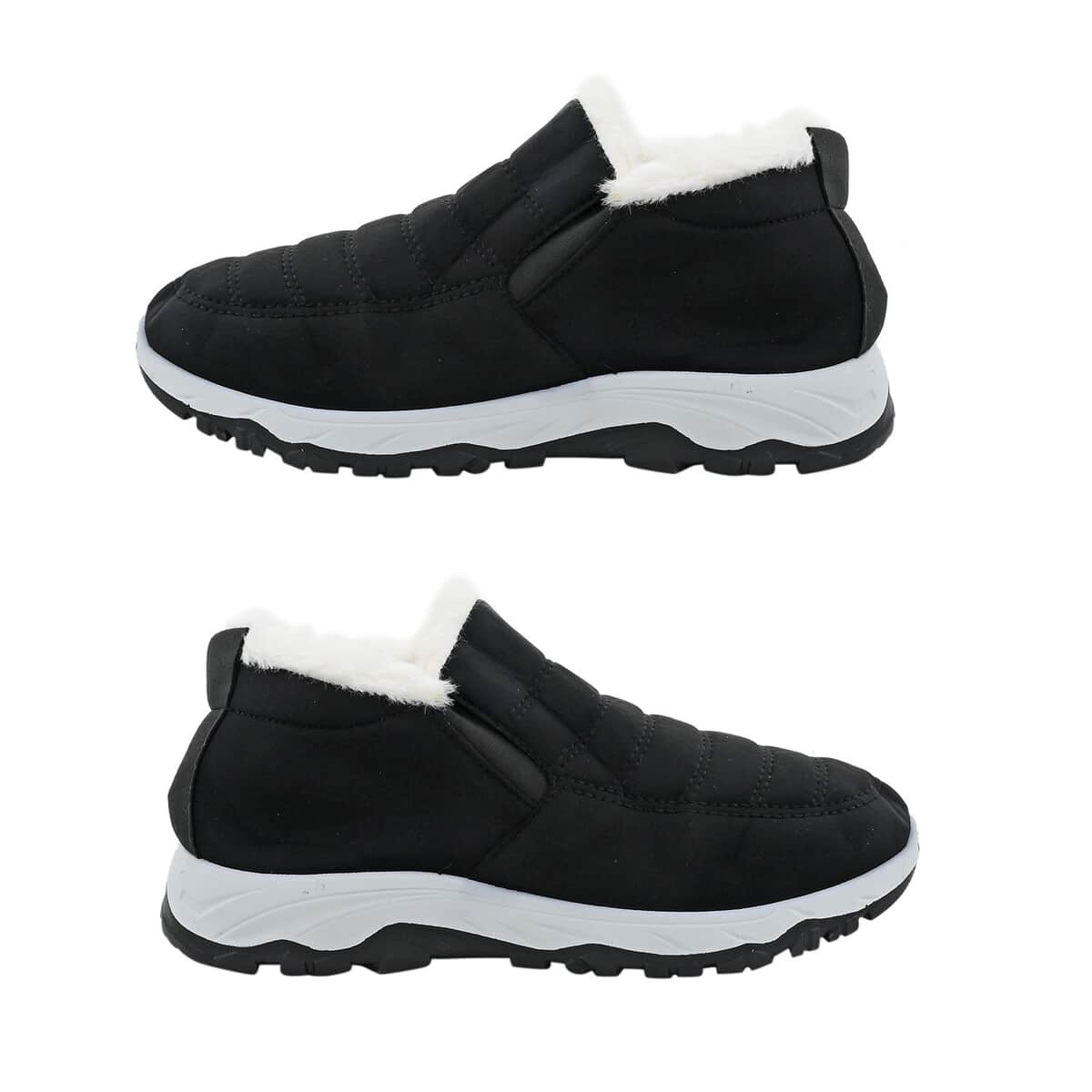 Black Nylon Sport Shoes with White Fur Lining – Size 8-8.5 image number 3