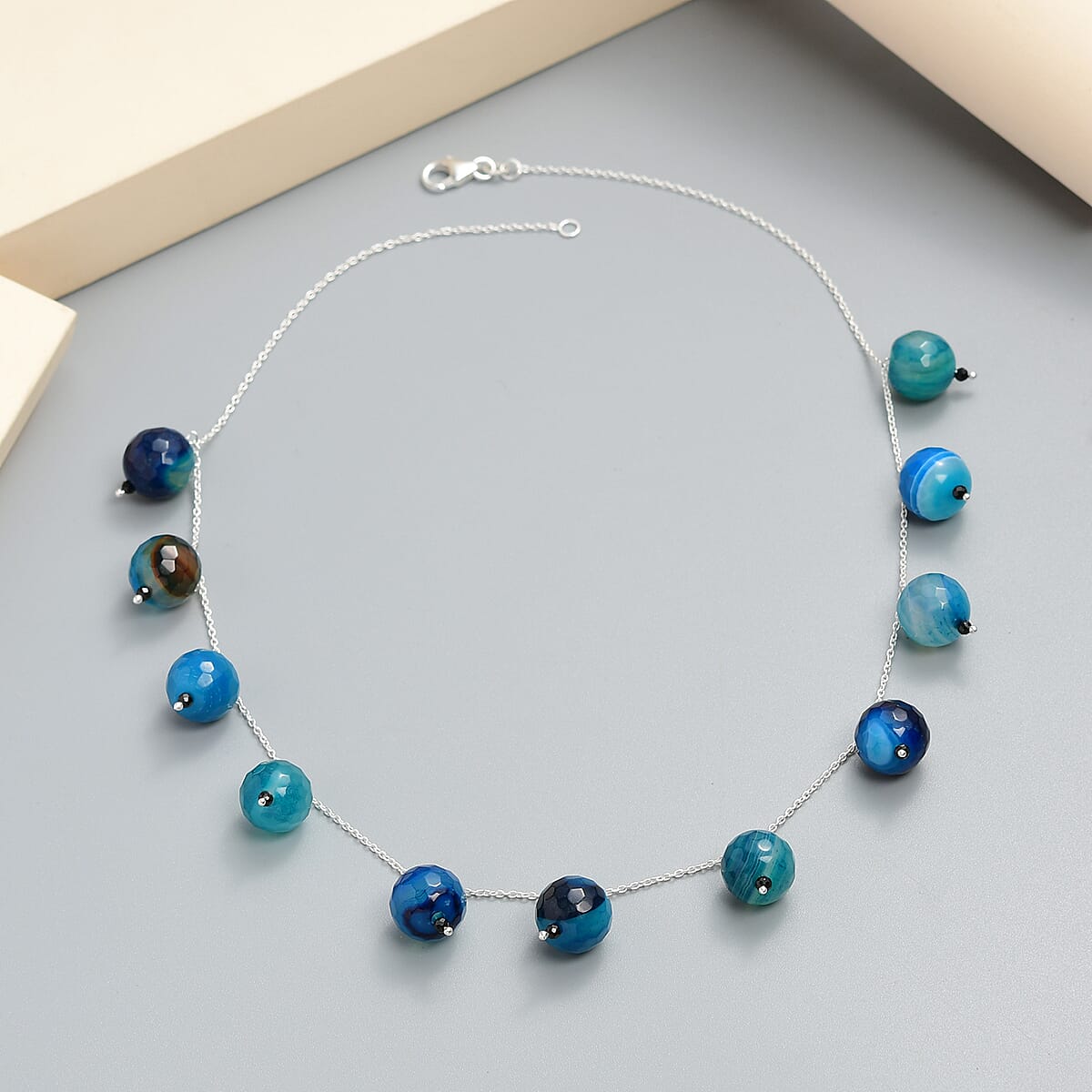 Teal Agate and Thai Black Spinel Necklace 18 Inches in Sterling Silver 97.95 ctw image number 1