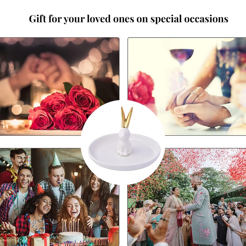 White Body with Gold Ear Bunny Design Ceramic Jewelry Holder