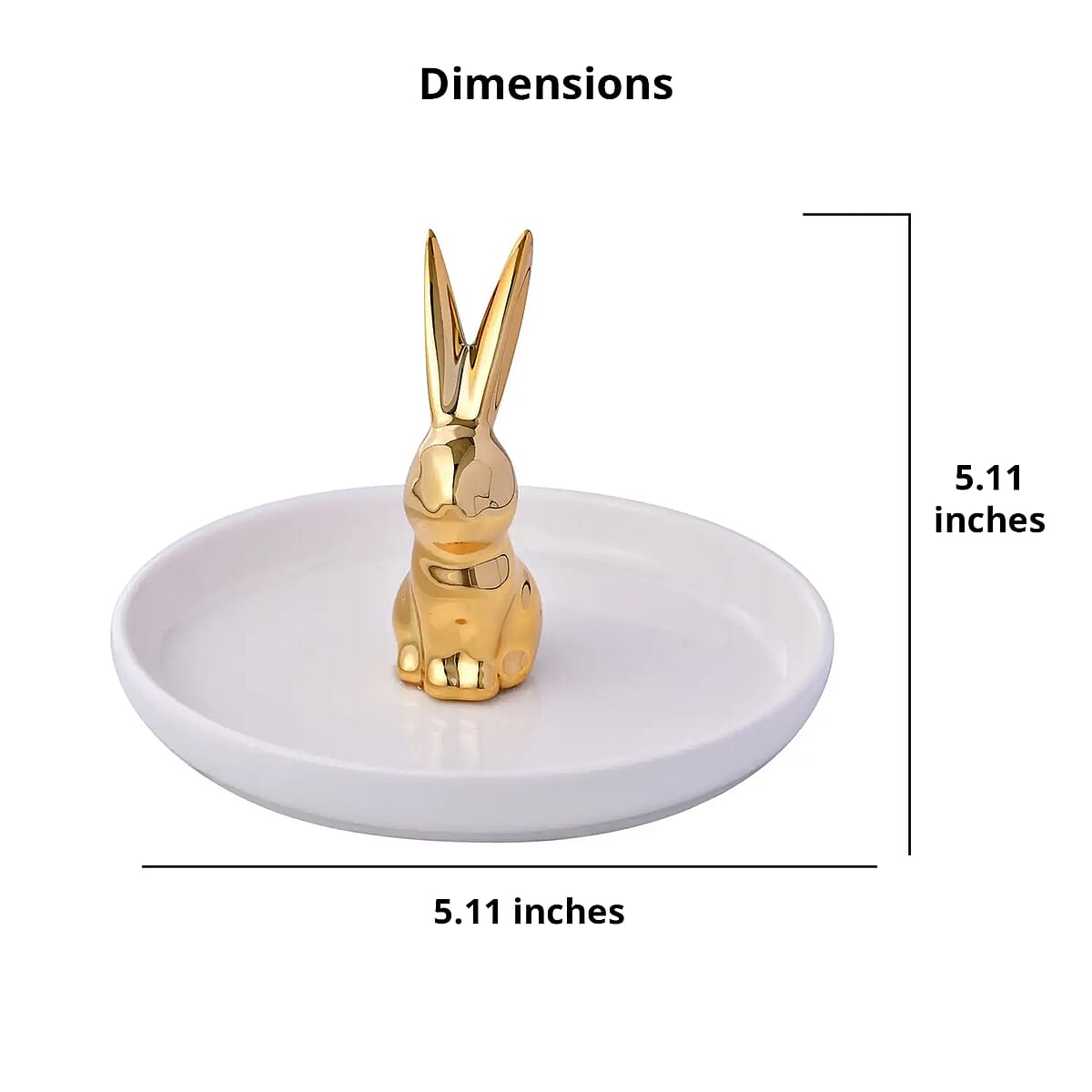 White Tray with Gold Bunny Design Ceramic Jewelry Holder image number 5