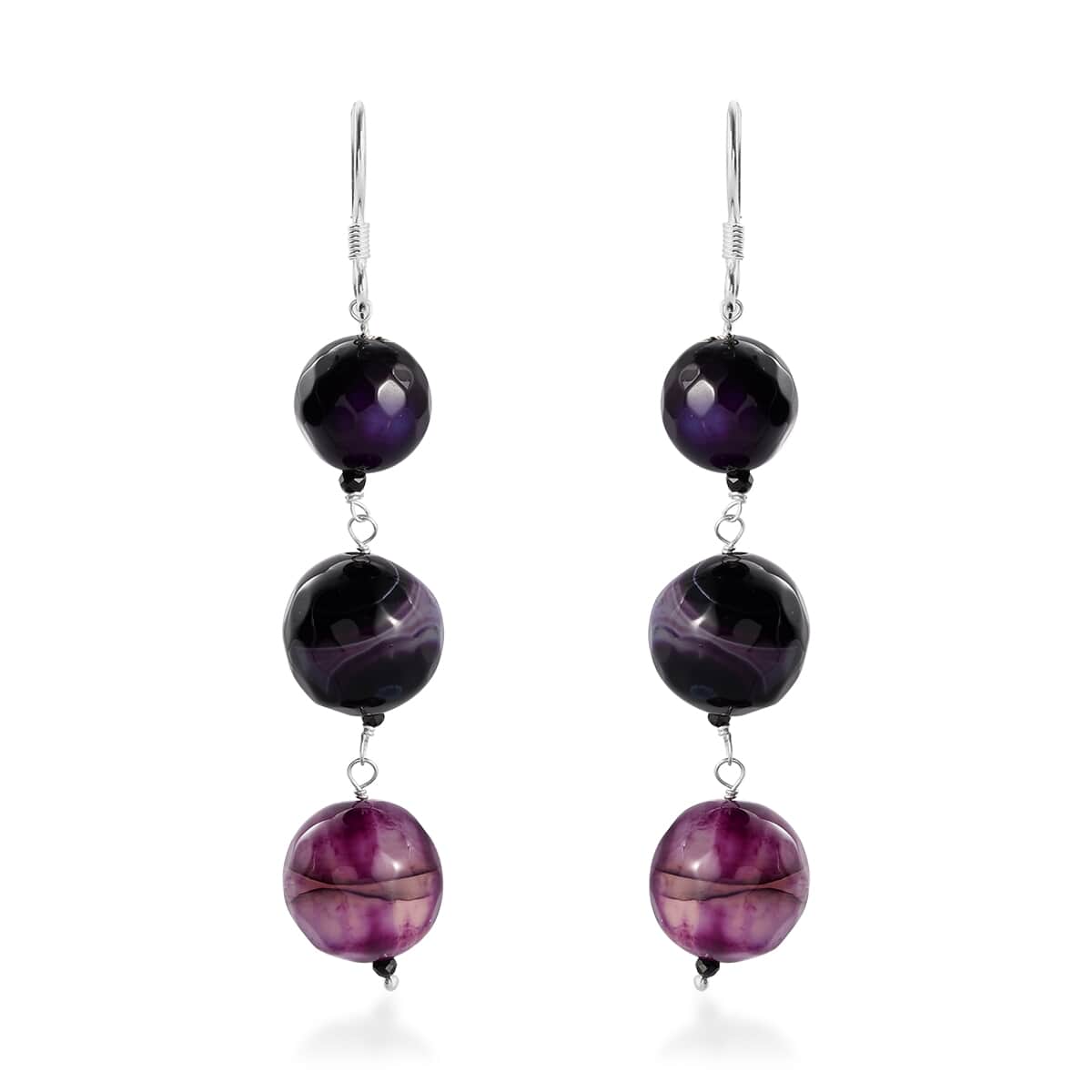 Blue Agate and Thai Black Spinel Dangle Earrings in Sterling Silver 75.85 ctw image number 0