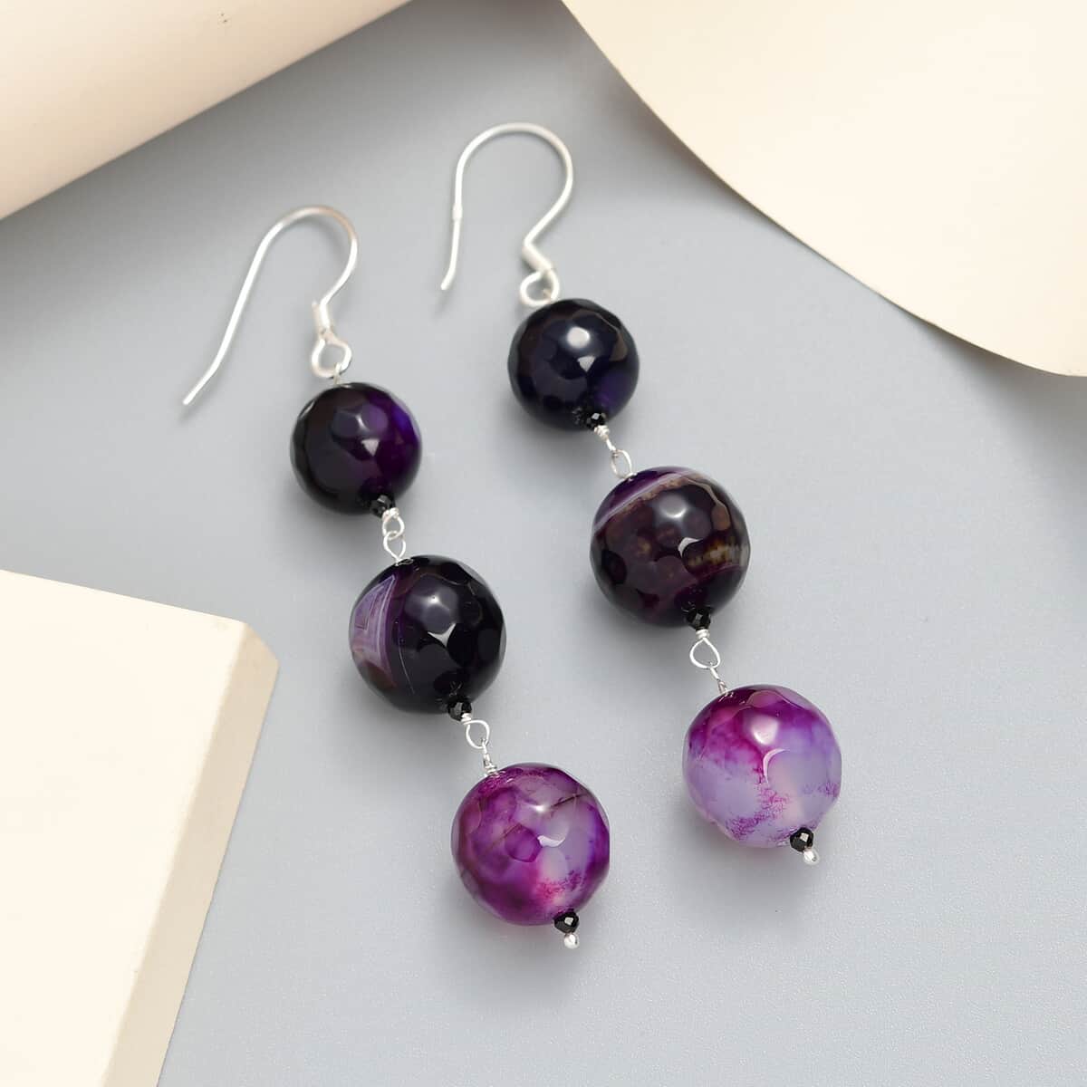 Blue Agate and Thai Black Spinel Dangle Earrings in Sterling Silver 75.85 ctw image number 1