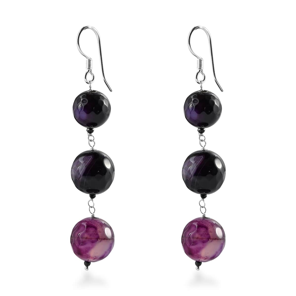 Blue Agate and Thai Black Spinel Dangle Earrings in Sterling Silver 75.85 ctw image number 3