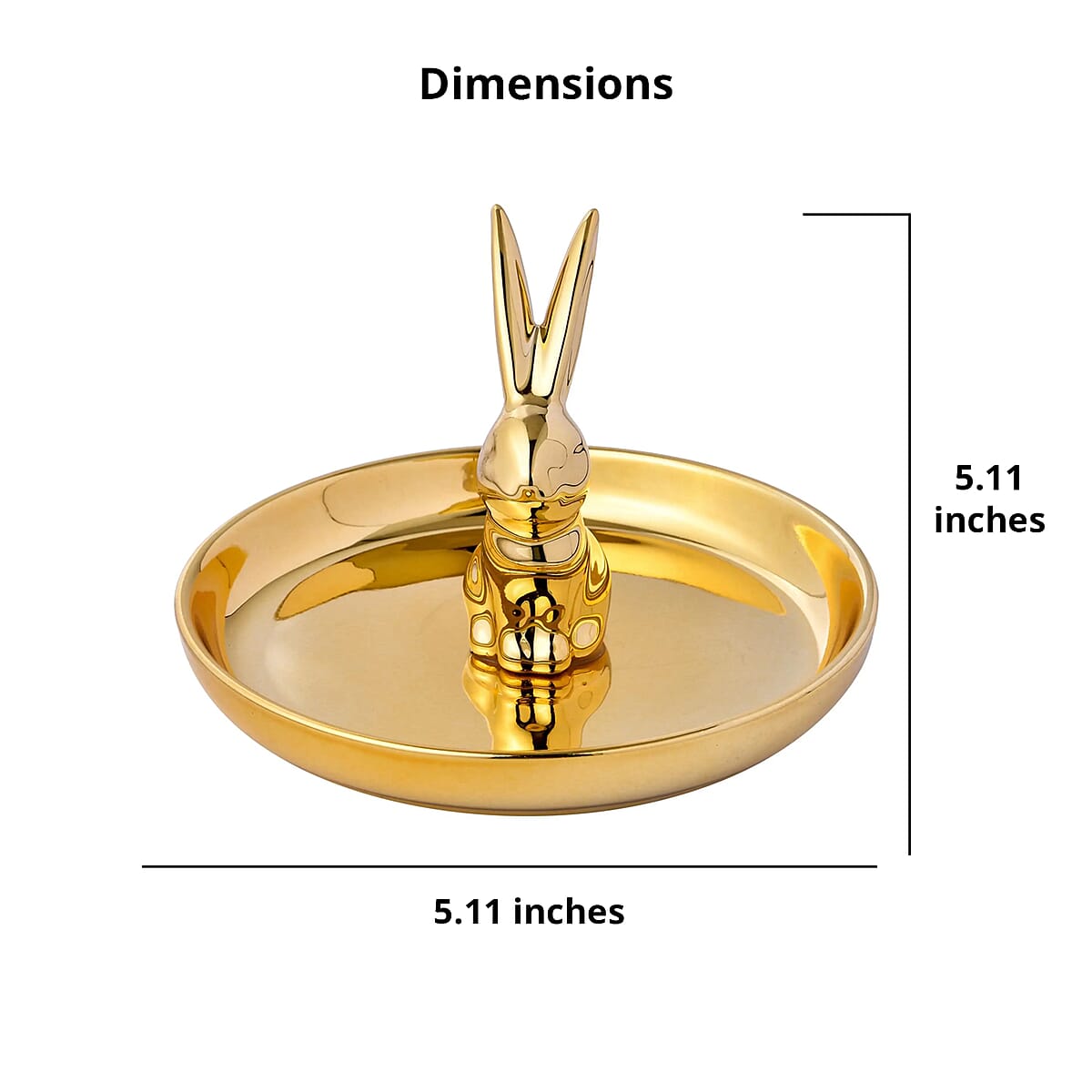 Gold Tray with Gold Color Bunny Design Ceramic Jewelry Holder image number 5