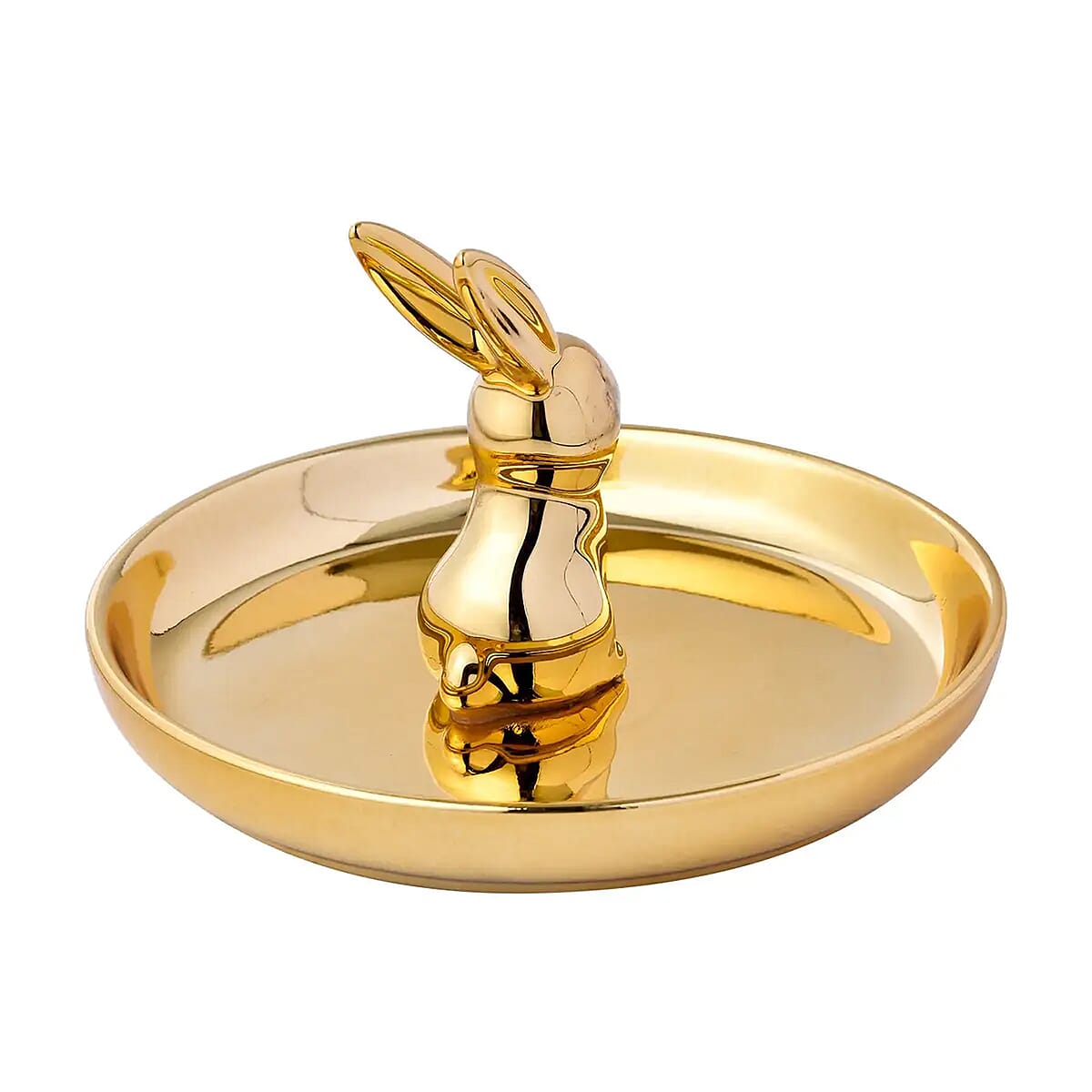 Gold Tray with Gold Color Bunny Design Ceramic Jewelry Holder image number 6