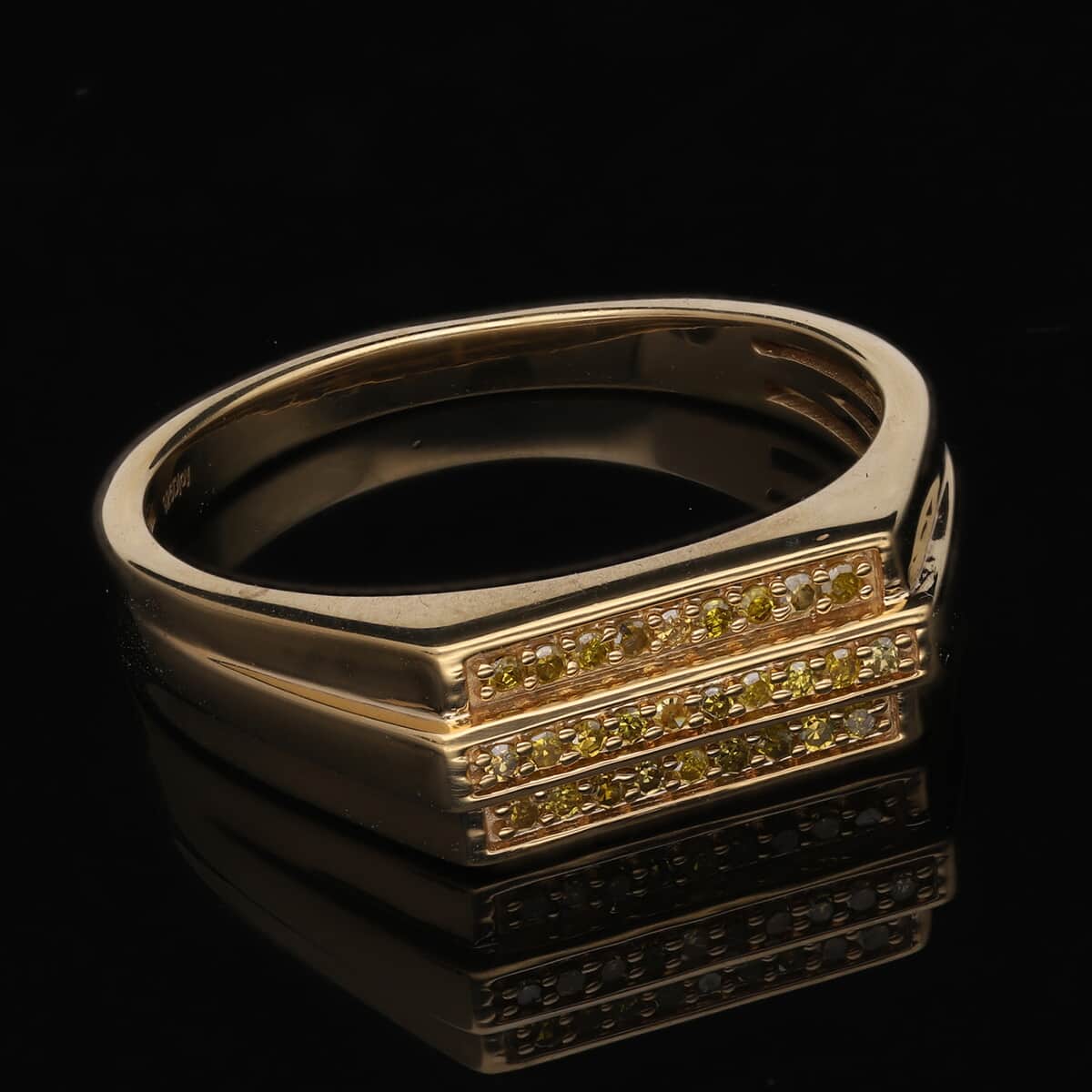 Yellow Diamond Men's Ring in Vermeil Yellow Gold Over Sterling Silver 0.25 ctw image number 1