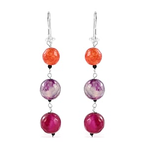 Multi Color Agate and Thai Black Spinel Dangle Earrings in Sterling Silver 59.25 ctw