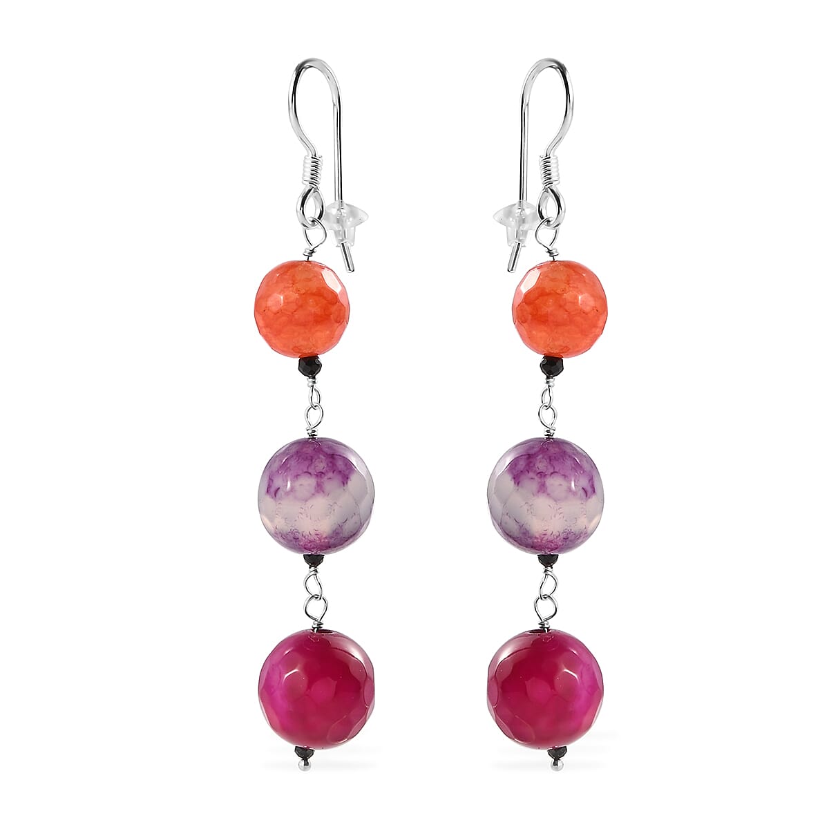 Multi Color Agate and Thai Black Spinel Dangle Earrings in Sterling Silver 59.25 ctw image number 3