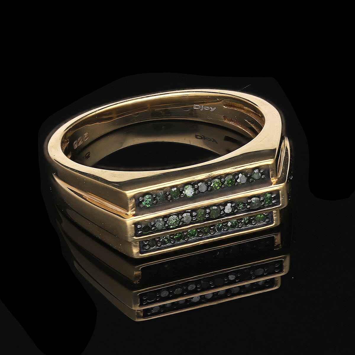 Green Diamond Men's Ring in Vermeil Yellow Gold Over Sterling Silver (Size 13.0) 0.25 ctw image number 1