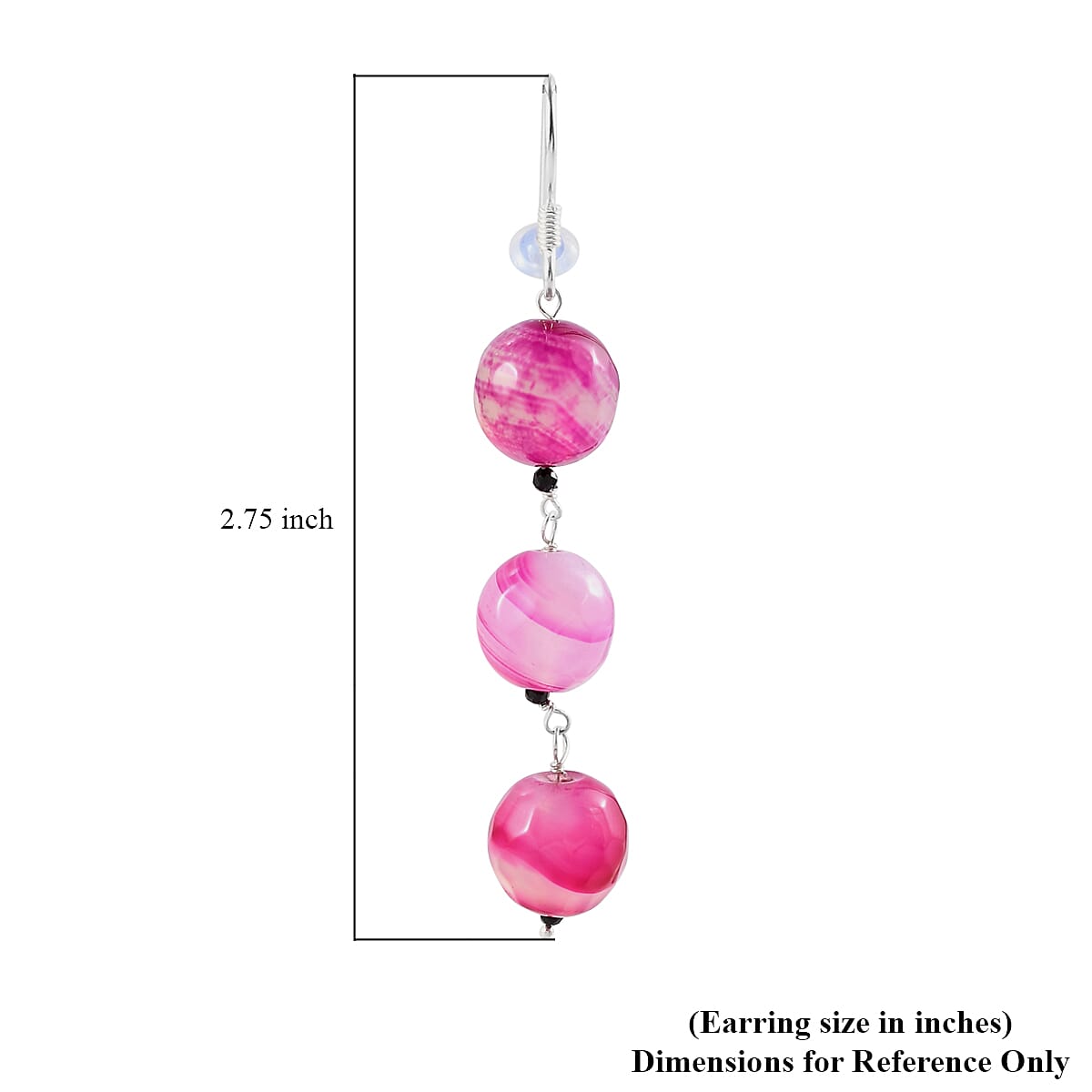 Pink Agate and Thai Black Spinel Dangle Earrings in Sterling Silver 75.85 ctw
