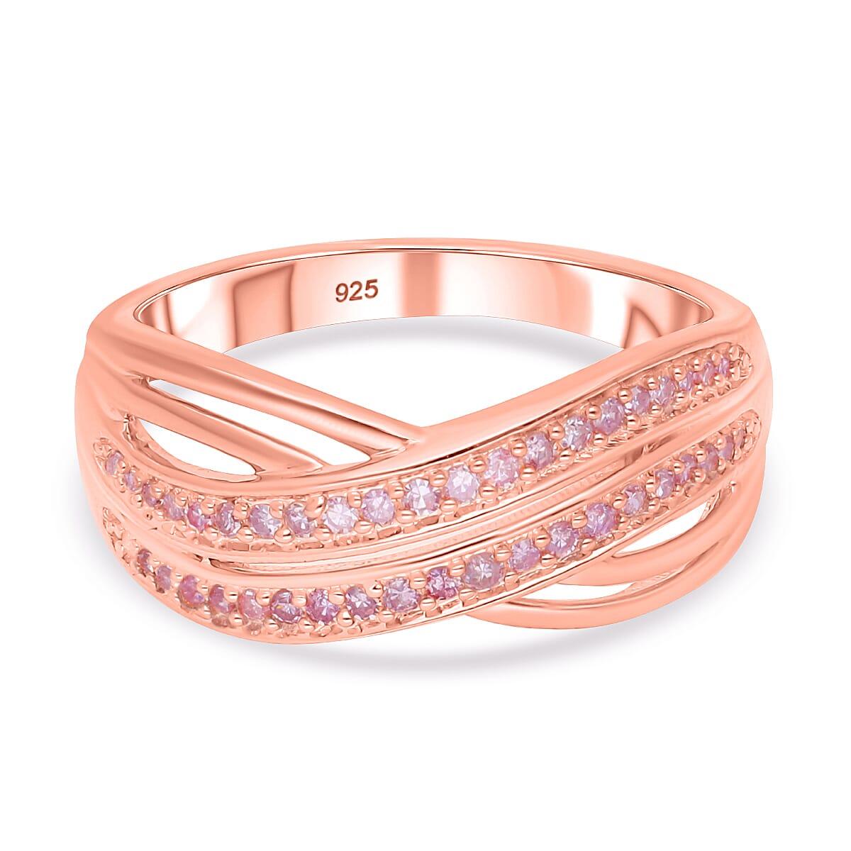Natural Pink Diamond 0.20 ctw Ring in 18K Vermeil Rose Gold Over Sterling Silver (Size 10.0)