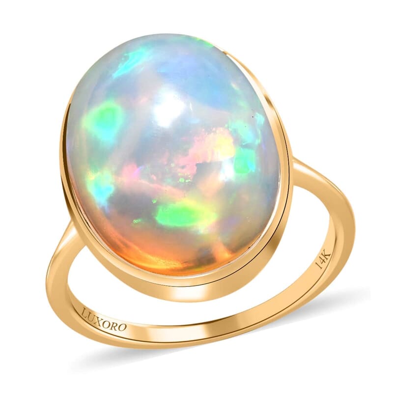 Luxoro 14K Yellow Gold AAA Ethiopian Welo Opal Solitaire Ring (Size 7.0) 8.60 ctw