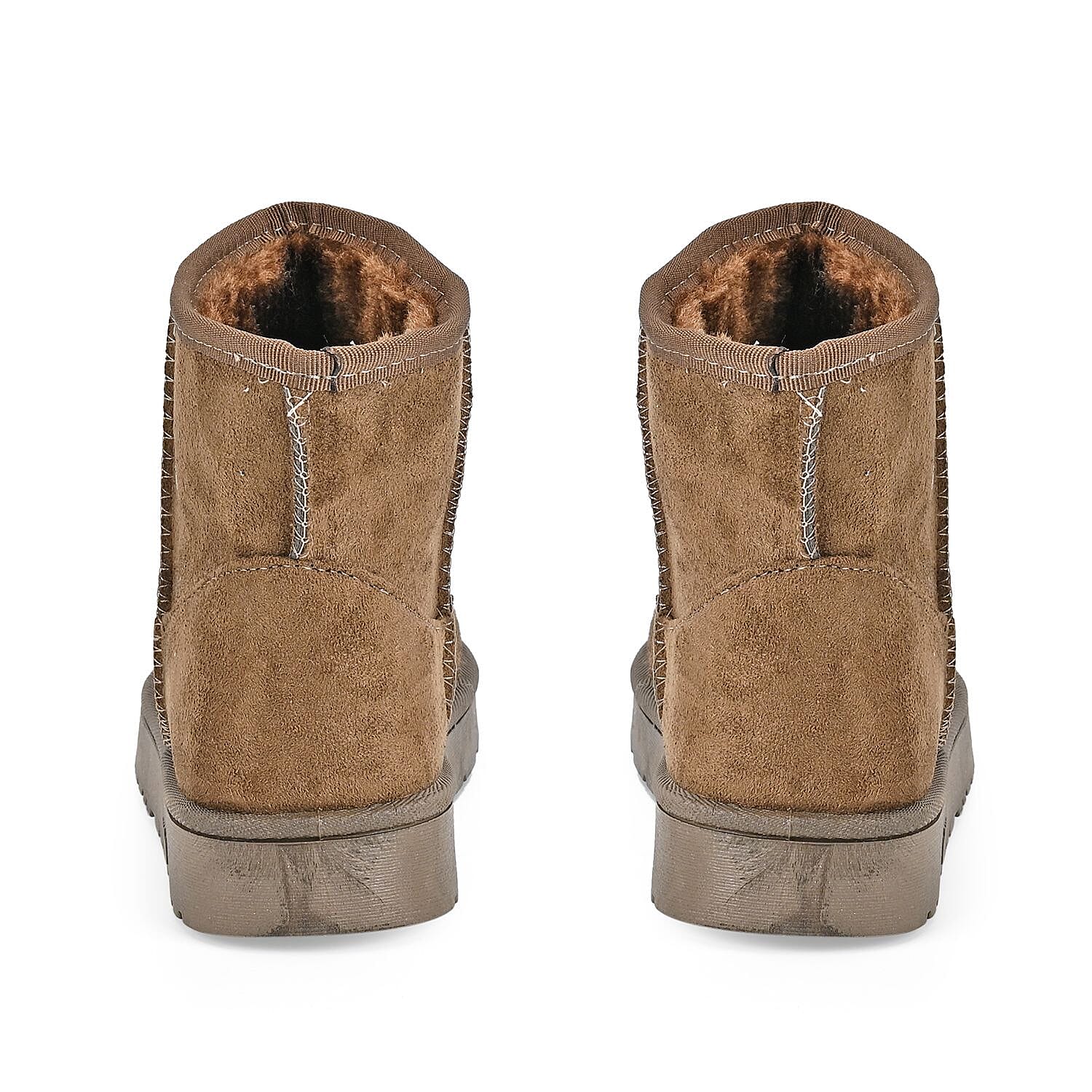Brown Faux Suede Water Repellent Short Boots with Faux Fur Lining - (Size 7-7.5)