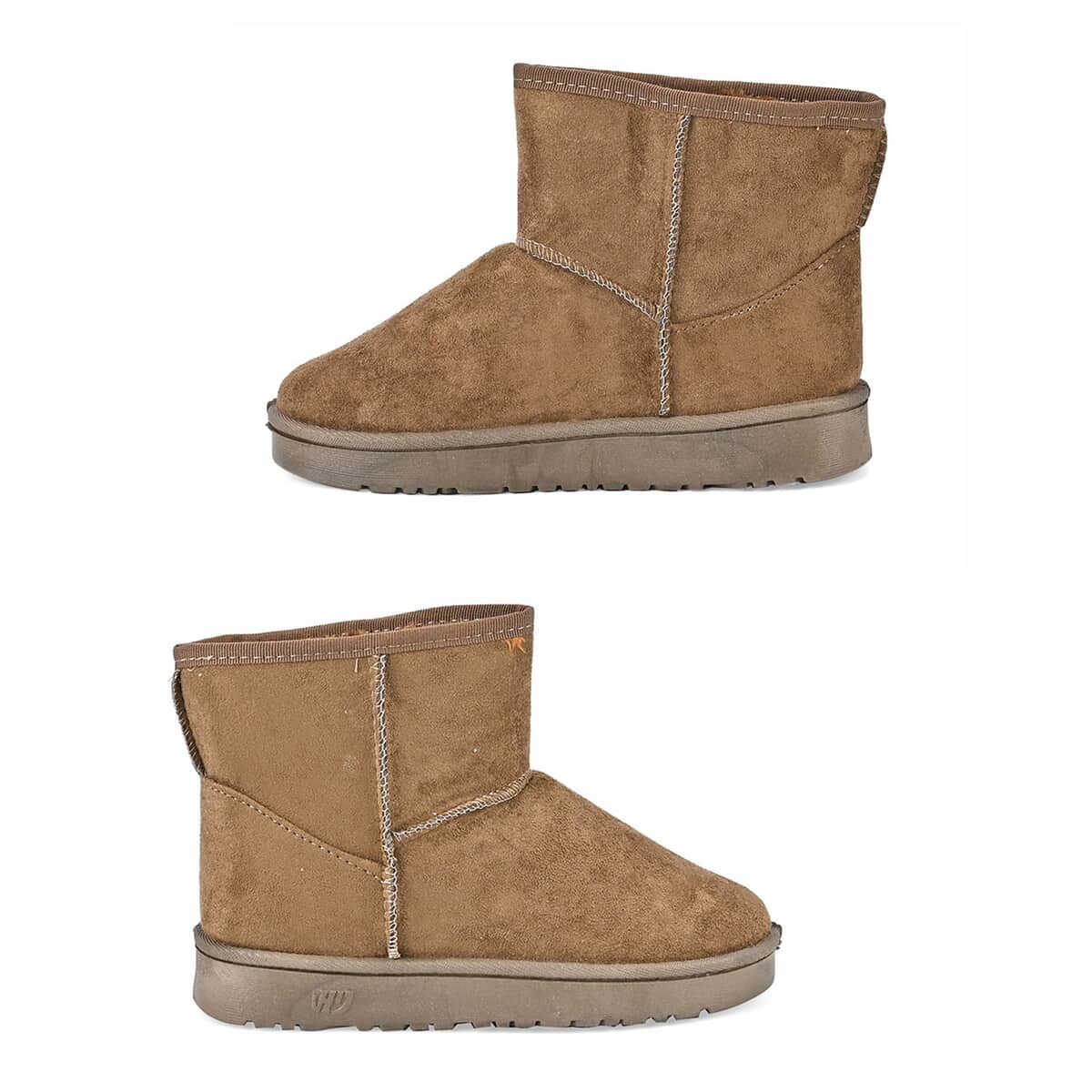 Brown Faux Suede Water Repellent Short Boots with Faux Fur Linings - (Size 8-8.5) image number 1