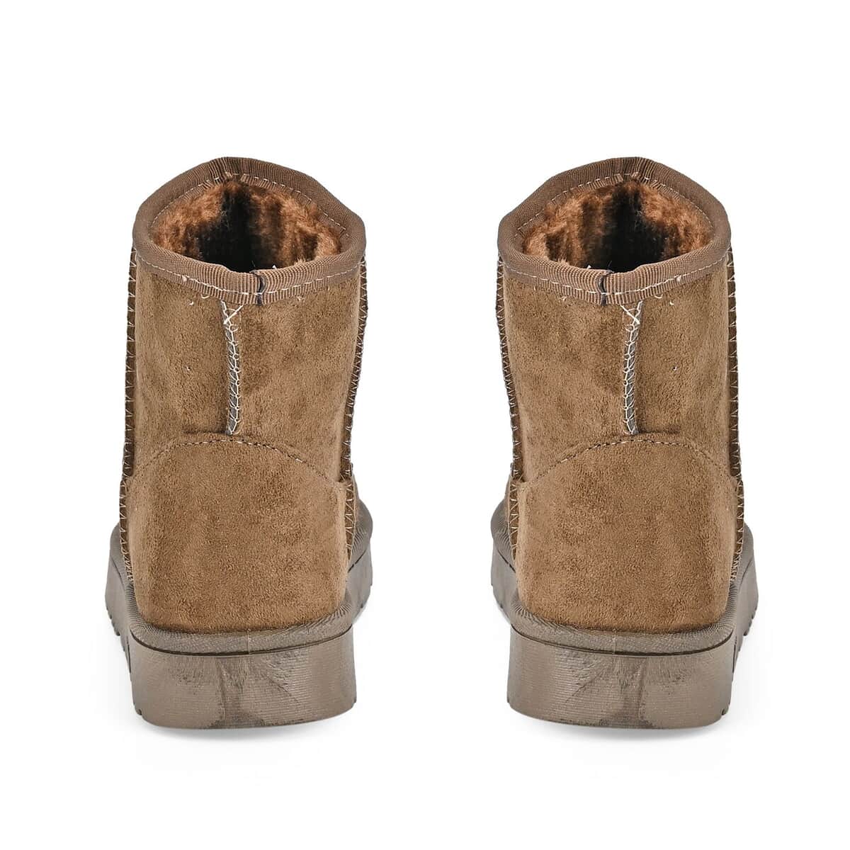 Brown Faux Suede Water Repellent Short Boots with Faux Fur Linings - (Size 8-8.5) image number 3