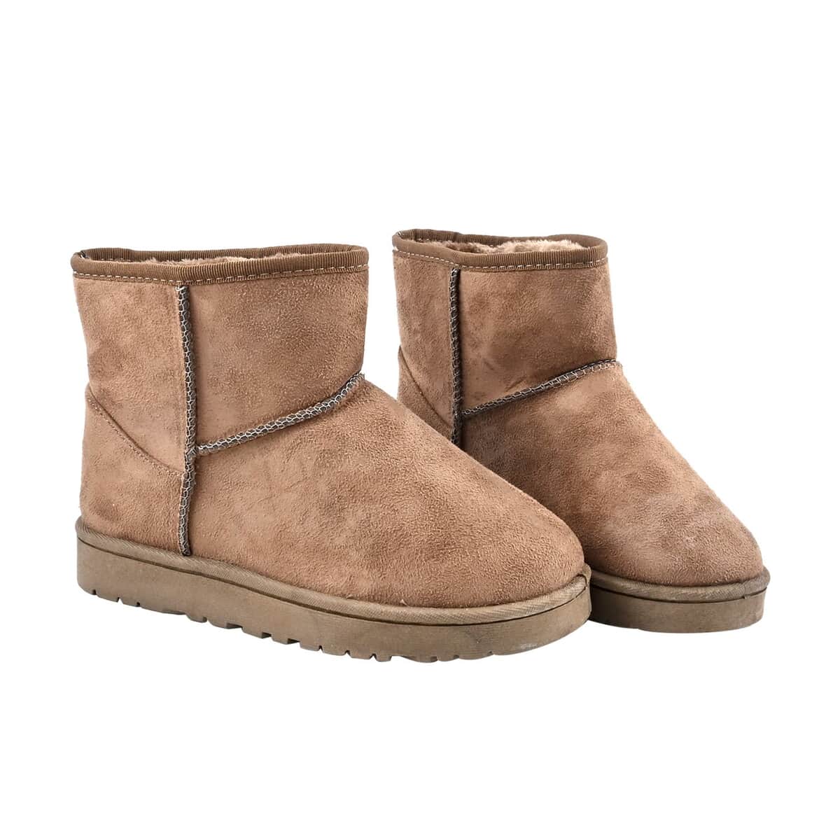 Brown Faux Suede Water Repellent Short Boots with Faux Fur Linings - (Size 8-8.5) image number 5