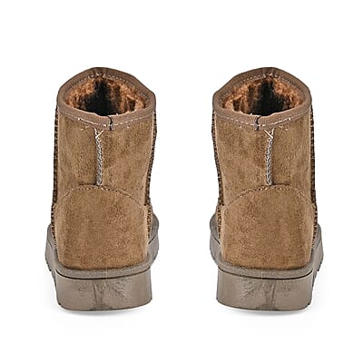 Brown Faux Suede Water Repellent Short Boots with Faux Fur Lining - (Size 10-10.5)