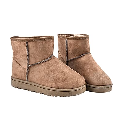 Brown Faux Suede Water Repellent Short Boots with Faux Fur Lining - (Size 10-10.5)