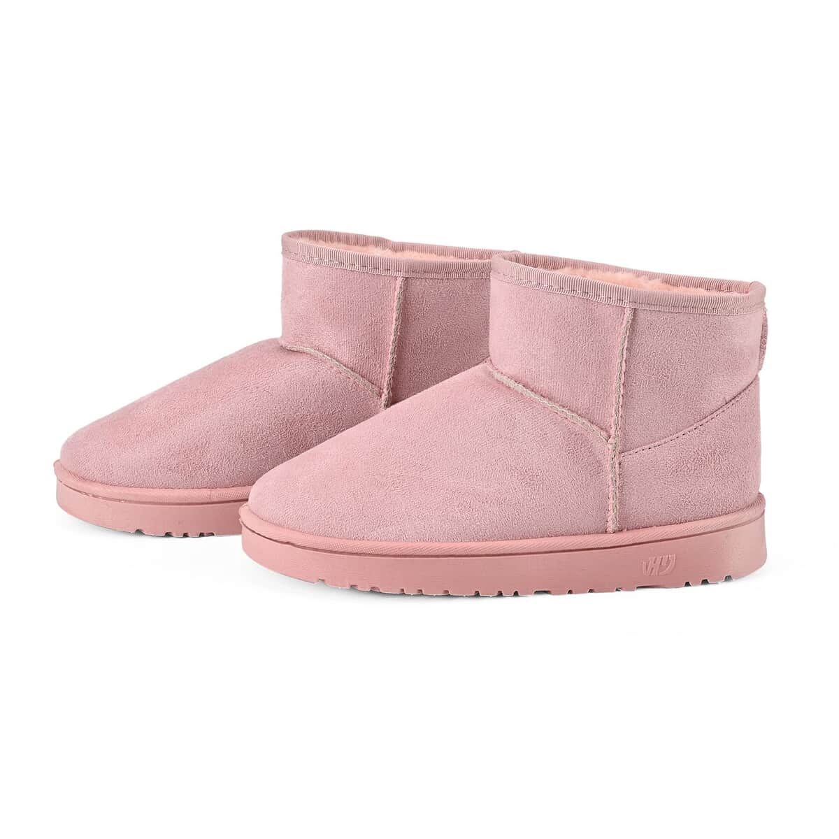 Pink Faux Suede Water Repellent Short Boots with Faux Fur Lining - (Size 7-7.5) image number 0