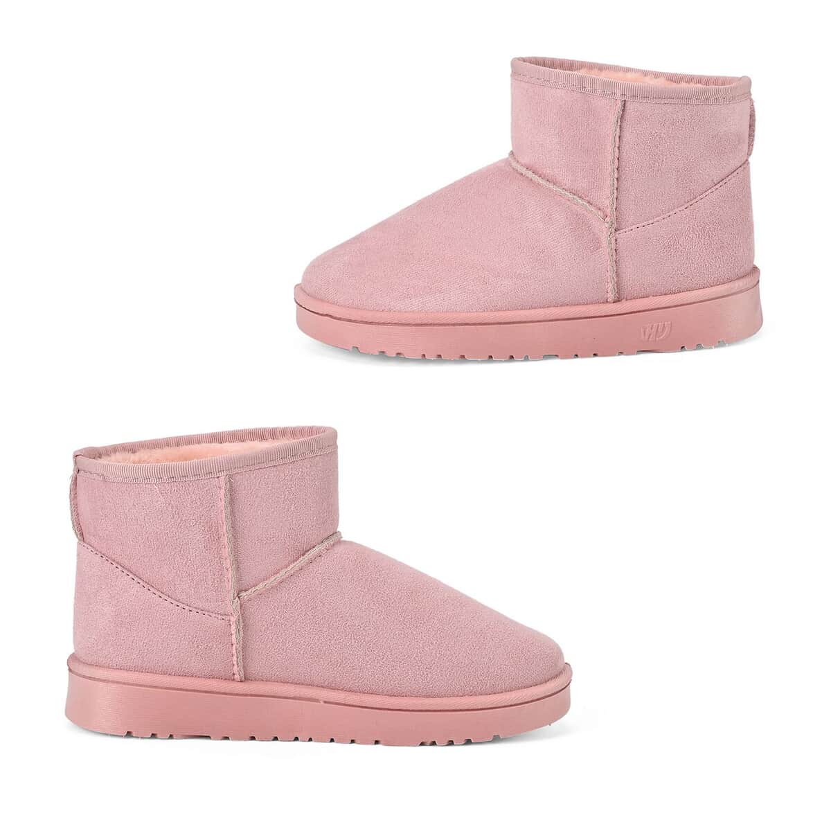 Pink Faux Suede Water Repellent Short Boots with Faux Fur Lining - (Size 7-7.5) image number 1