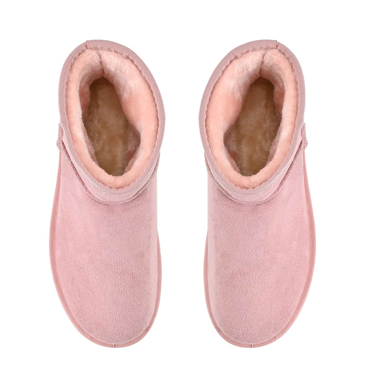 Pink Faux Suede Water Repellent Short Boots with Faux Fur Lining - (Size 7-7.5) image number 2