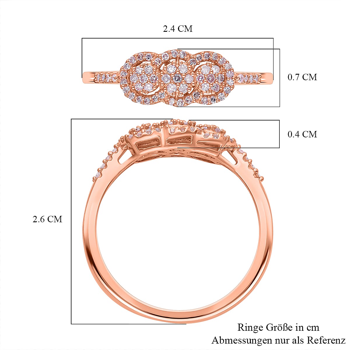 Pink Diamond 0.33 ctw Ring in 18K Vermeil Rose Gold Over Sterling Silver (Size 11.5)
