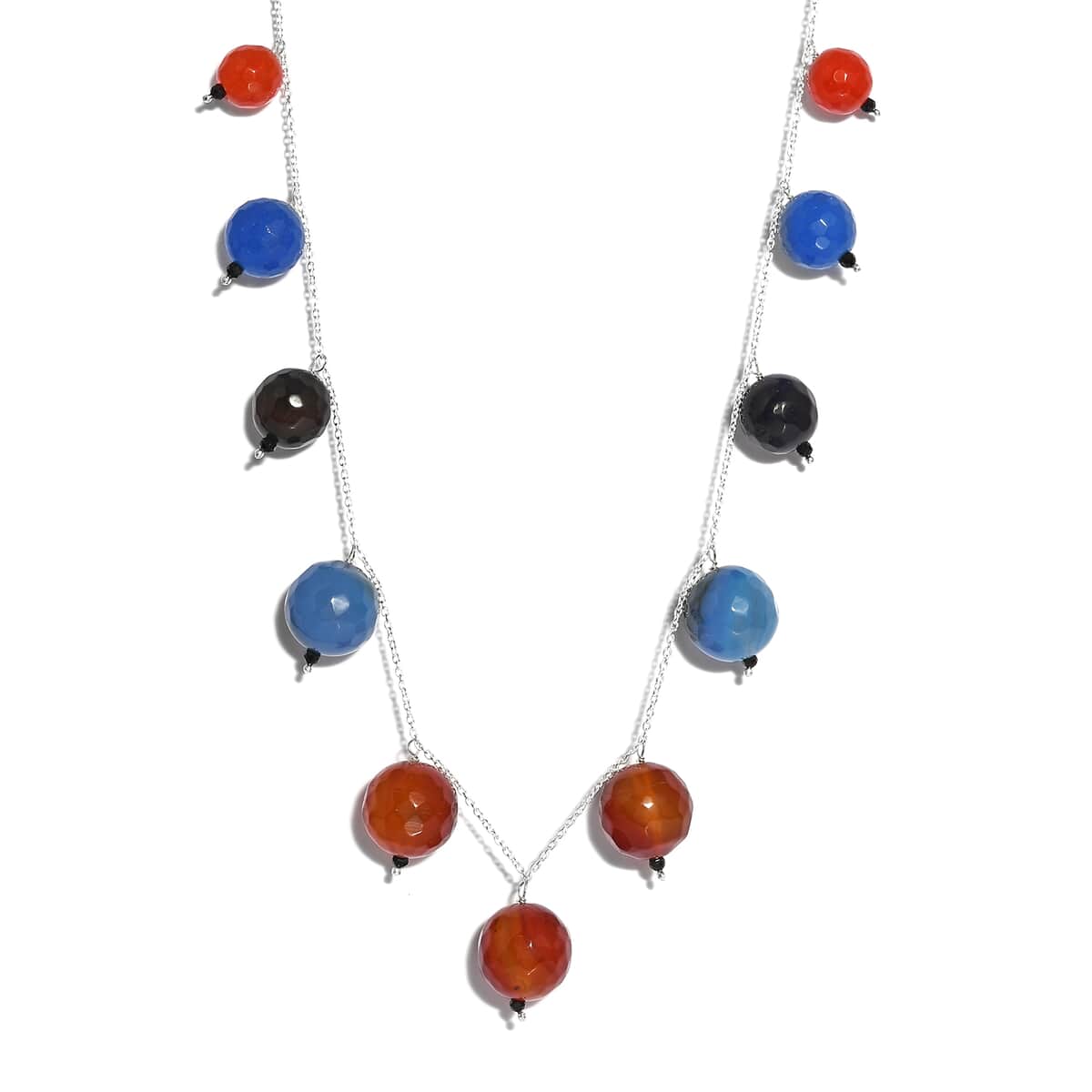 Multi Color Agate and Thai Black Spinel Necklace 18 Inches in Sterling Silver 127.90 ctw image number 0