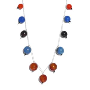 Multi Color Agate and Thai Black Spinel Necklace 18 Inches in Sterling Silver 127.90 ctw