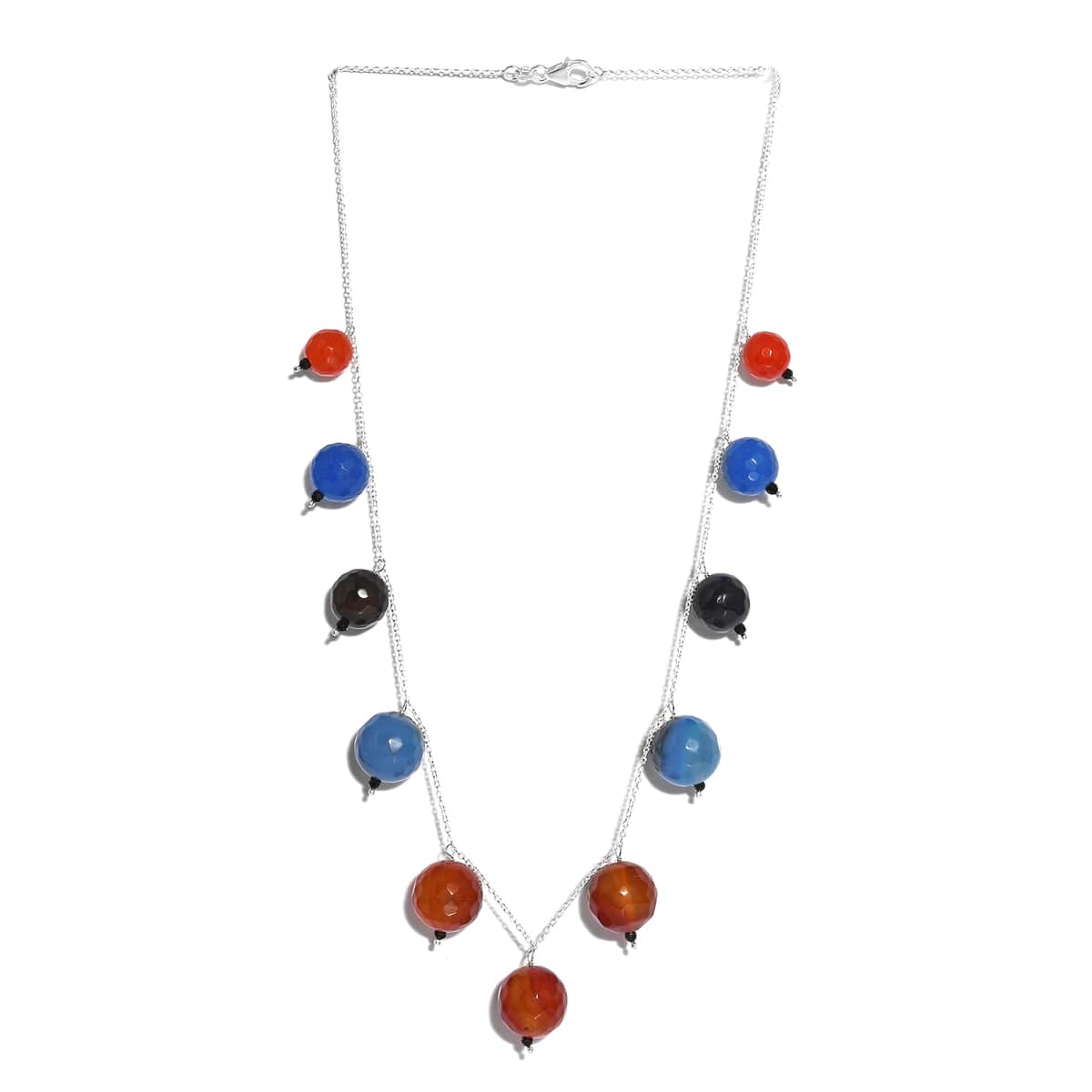 Multi Color Agate and Thai Black Spinel Necklace 18 Inches in Sterling Silver 127.90 ctw image number 3
